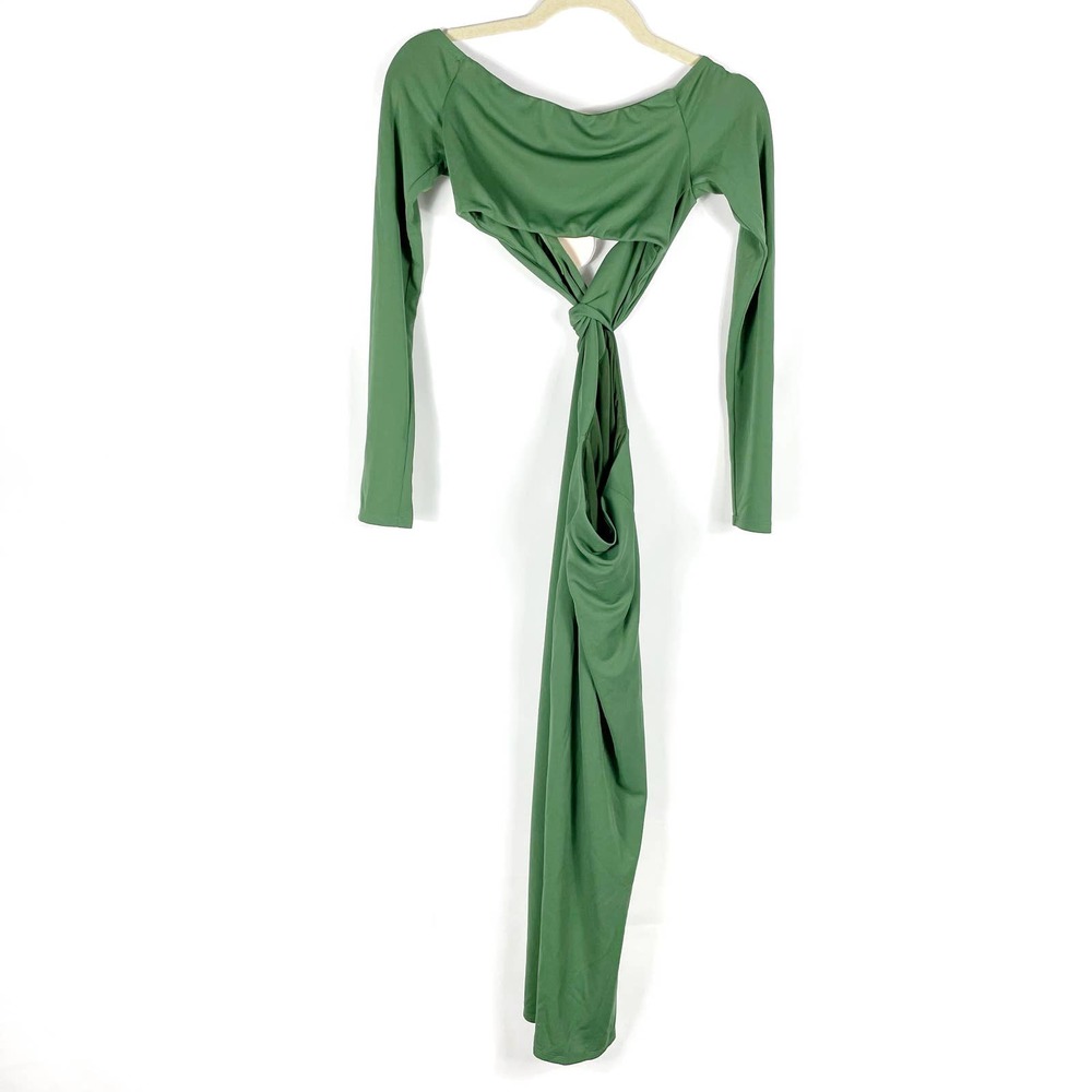 SOLD-Camila Coelho Maeve Midi Dress in Basil Green Sz S Jersey Stretch Side Slit - Picture 10 of 11